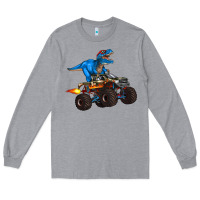 Heather Grey monster truck and  t rex dinosaur Long Sleeve Tee - Artiststas