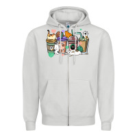 Dove Grey Cat coffee cups Zipper Hoodie - HowdyJamesFarm