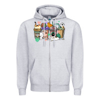 Heather Grey Cat coffee cups Zipper Hoodie - HowdyJamesFarm