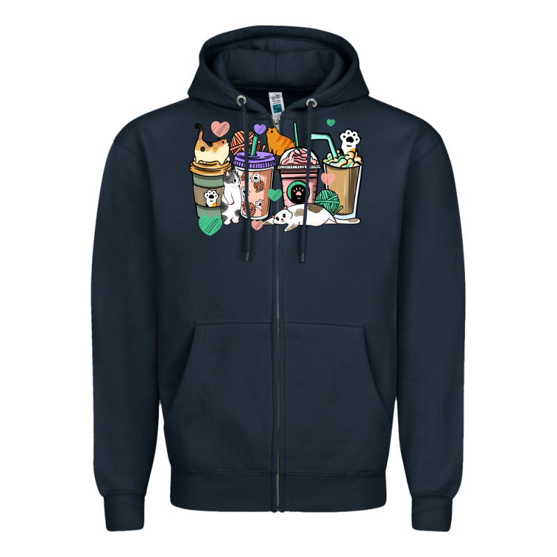 Cat Coffee Cups Zipper Hoodie by HowdyJamesFarm | Teevron