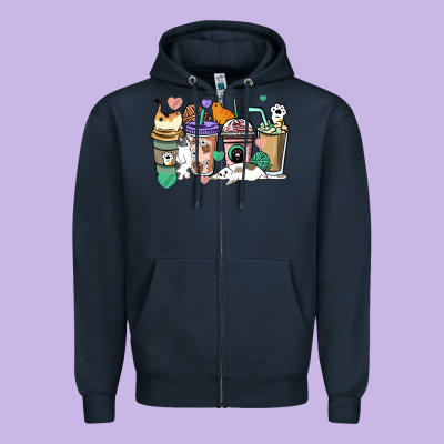 Cat Coffee Cups Zipper Hoodie Designed By Howdyjamesfarm