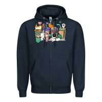 Navy Cat coffee cups Zipper Hoodie - HowdyJamesFarm