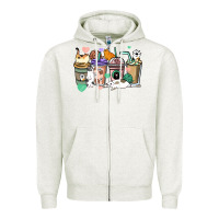 Oatmeal Heather Cat coffee cups Zipper Hoodie - HowdyJamesFarm