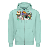 Seafoam Cat coffee cups Zipper Hoodie - HowdyJamesFarm