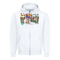 White Cat coffee cups Zipper Hoodie - HowdyJamesFarm