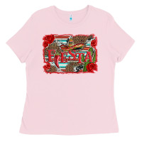 Bubblegum Pink fiesta with sombrero background Ladies Tee - Artiststas