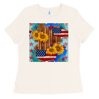 Usa Map With Sunflowers And Leopard Seamless Pattern Ladies Tee | Teevron