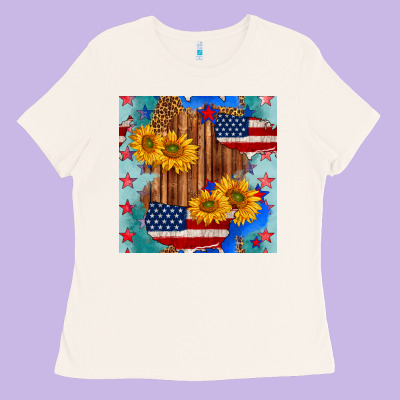 Usa Map With Sunflowers And Leopard Seamless Pattern Ladies Tee Designed By Bundleandbundleshop