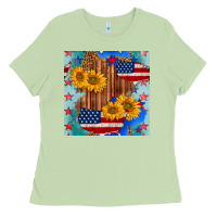 Matcha usa map with sunflowers and leopard seamless pattern Ladies Tee - BundleAndBundleShop