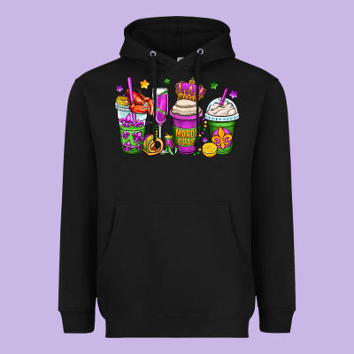 Mardi Gras Coffee Cups Heavyweight Hoodie Designed By Oliviacreatesart