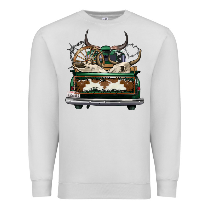Cowhide And Hunter Truck Olivia Premium Sweatshirt by OliviaCreatesArt | Teevron