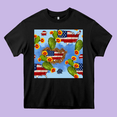 Usa Map Cactus And Sunflower Seamless Pattern Heavy Core Tee Designed By Bundleandbundleshop