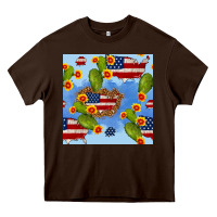 Chocolate Brown usa map cactus and sunflower seamless pattern Heavy Core Tee - BundleAndBundleShop