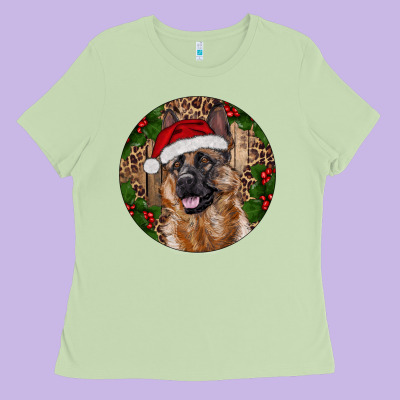 German Shepherd Christmas Ladies Tee Designed By Ranaportraitstore