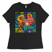 Black 4th of july texas map with cow seamless pattern Ladies Tee - BundleAndBundleShop