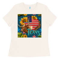 Bone 4th of july texas map with cow seamless pattern Ladies Tee - BundleAndBundleShop