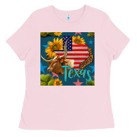 4th Of July Texas Map With Cow Seamless Pattern Ladies Tee | Teevron