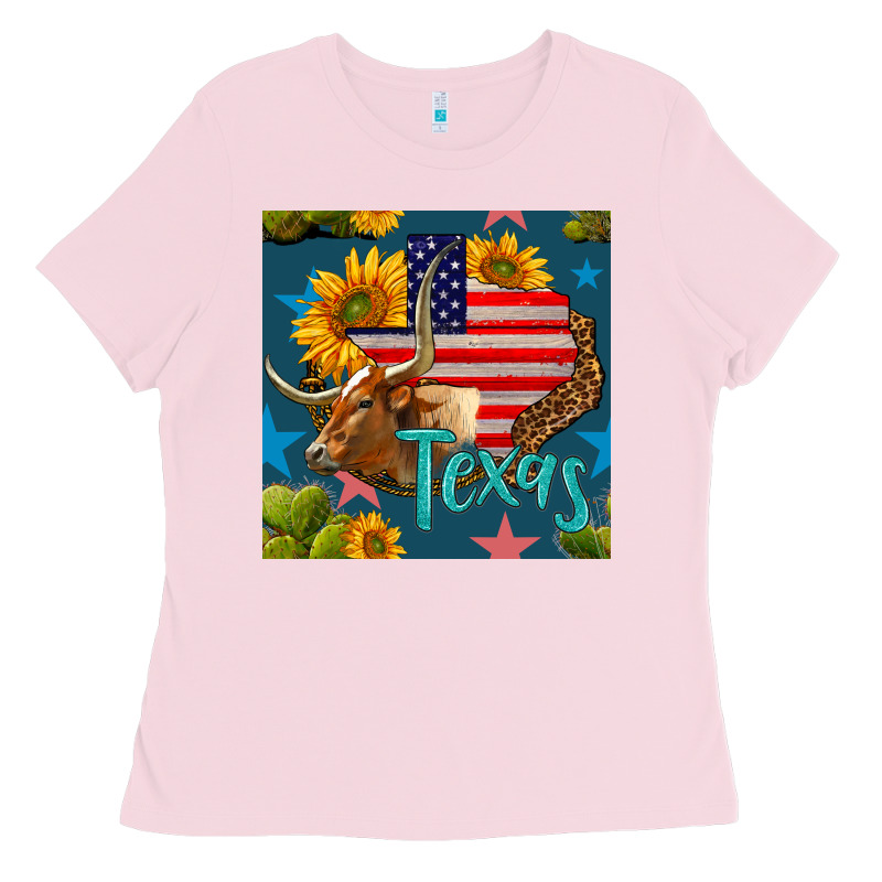 4th Of July Texas Map With Cow Seamless Pattern Ladies Tee by BundleAndBundleShop | Teevron