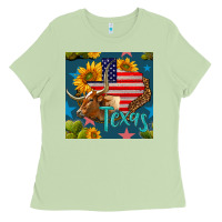 Matcha 4th of july texas map with cow seamless pattern Ladies Tee - BundleAndBundleShop
