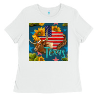 White 4th of july texas map with cow seamless pattern Ladies Tee - BundleAndBundleShop
