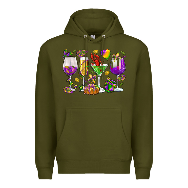 Mardi Gras Wine Glasses Premium Hoodie by HowdyJamesFarm | Teevron