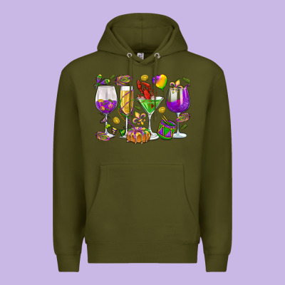 Mardi Gras Wine Glasses Premium Hoodie Designed By Howdyjamesfarm