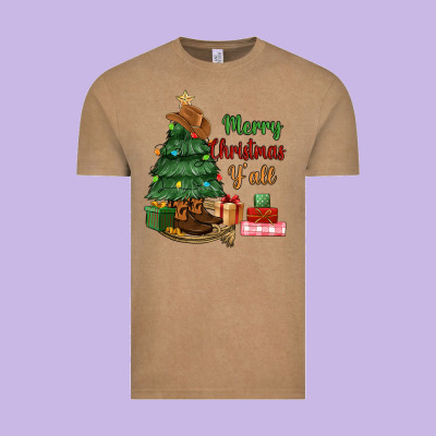 Merry Christmas Y'all Vintage Tee Designed By Maliassmallbusiness