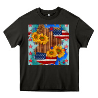Asphalt usa map with sunflowers and leopard seamless pattern Heavy Core Tee - BundleAndBundleShop