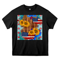 Black usa map with sunflowers and leopard seamless pattern Heavy Core Tee - BundleAndBundleShop