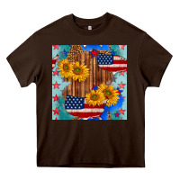 Chocolate Brown usa map with sunflowers and leopard seamless pattern Heavy Core Tee - BundleAndBundleShop