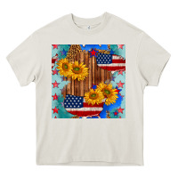 Cream usa map with sunflowers and leopard seamless pattern Heavy Core Tee - BundleAndBundleShop