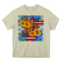 Mossy usa map with sunflowers and leopard seamless pattern Heavy Core Tee - BundleAndBundleShop
