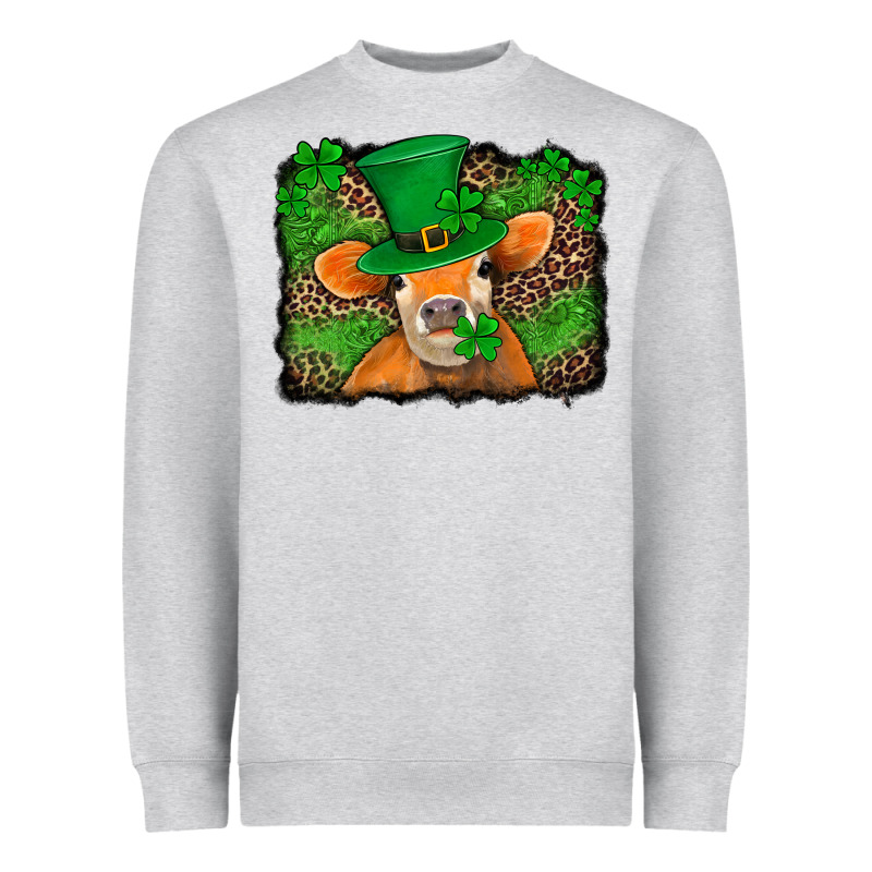 St Patricks Orange Cow With Leopard Background Heavyweight Sweatshirt by Jasminsmagicworld | Teevron