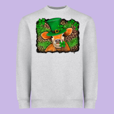 St Patricks Orange Cow With Leopard Background Heavyweight Sweatshirt Designed By Jasminsmagicworld