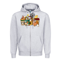 Heather Grey Chicken coffee cups Zipper Hoodie - HowdyJamesFarm
