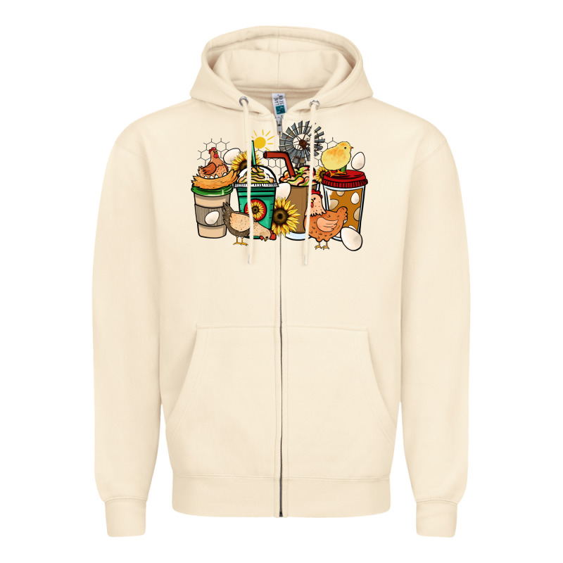 Chicken Coffee Cups Zipper Hoodie by HowdyJamesFarm | Teevron
