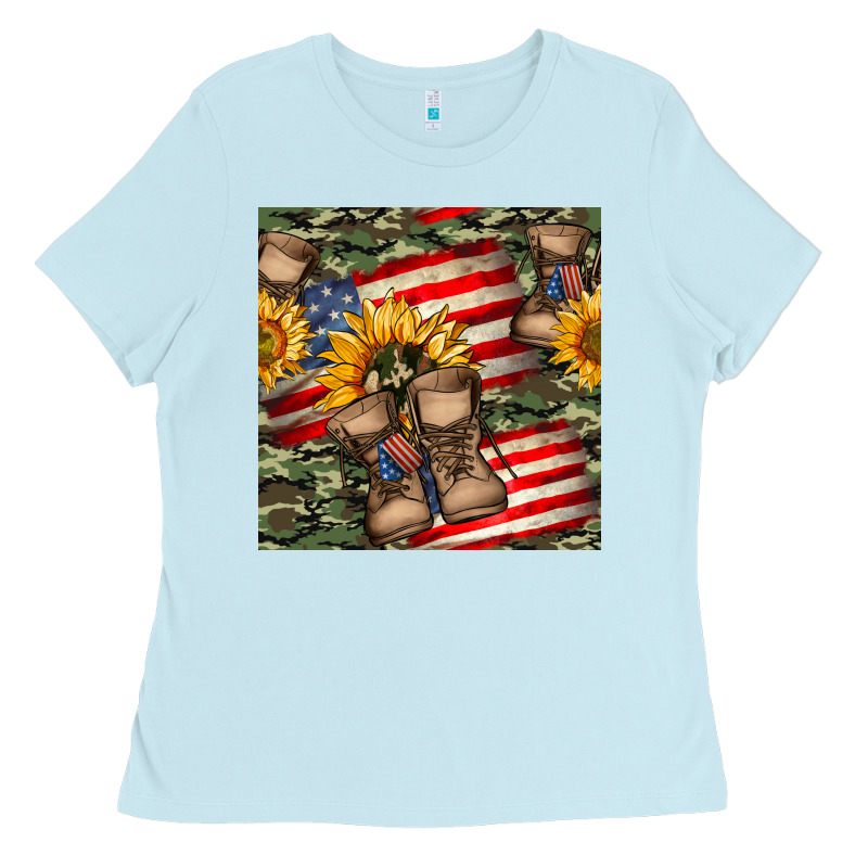 Usa Flag With Army Boot Seamless Pattern Ladies Tee by BundleAndBundleShop | Teevron