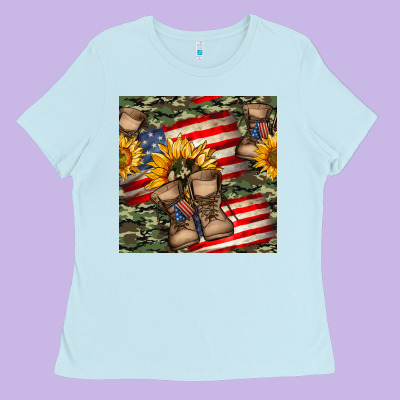 Usa Flag With Army Boot Seamless Pattern Ladies Tee Designed By Bundleandbundleshop
