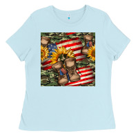 Baby Blue usa flag with army boot seamless pattern Ladies Tee - BundleAndBundleShop
