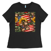 Black usa flag with army boot seamless pattern Ladies Tee - BundleAndBundleShop