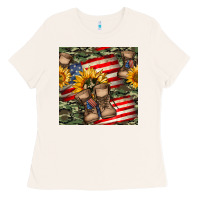 Bone usa flag with army boot seamless pattern Ladies Tee - BundleAndBundleShop
