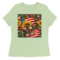 Matcha usa flag with army boot seamless pattern Ladies Tee - BundleAndBundleShop