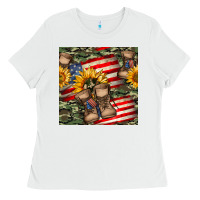 White usa flag with army boot seamless pattern Ladies Tee - BundleAndBundleShop
