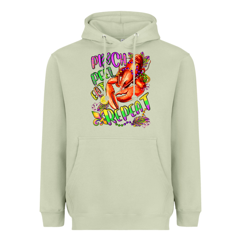 Pinch Peel Eat Repeat Mardi Gras Olivia Heavyweight Hoodie by OliviaCreatesArt | Teevron
