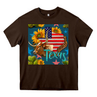 Chocolate Brown 4th of july texas map with cow seamless pattern Heavy Core Tee - BundleAndBundleShop