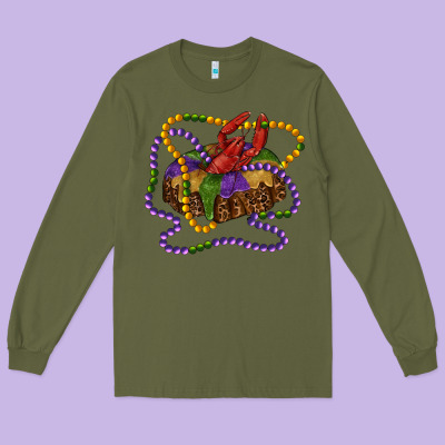 Mardi Gras Craw Fish King Cake With Leopard Long Sleeve Tee Designed By Ranaportraitstore