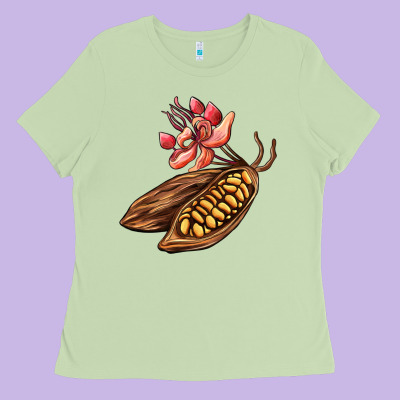 Cacao Beans And Flowers Ladies Tee Designed By Adodesignshop