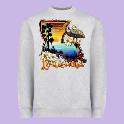Louisiana  Sunset Map Magnolia Heavyweight Sweatshirt Designed By Barkaloodesign