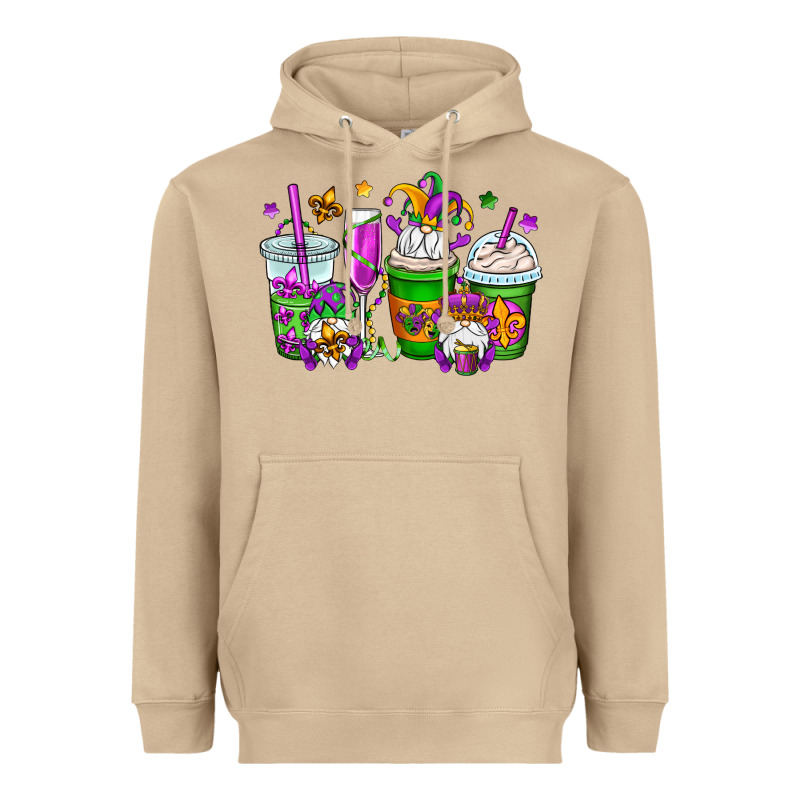 Mardi Gras Gnomes Coffee Cups Heavyweight Hoodie by OliviaCreatesArt | Teevron