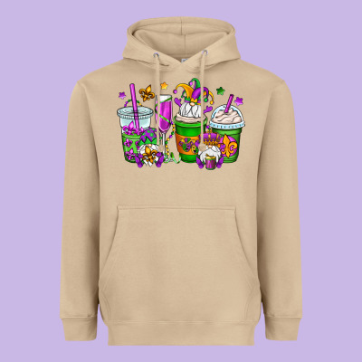 Mardi Gras Gnomes Coffee Cups Heavyweight Hoodie Designed By Oliviacreatesart